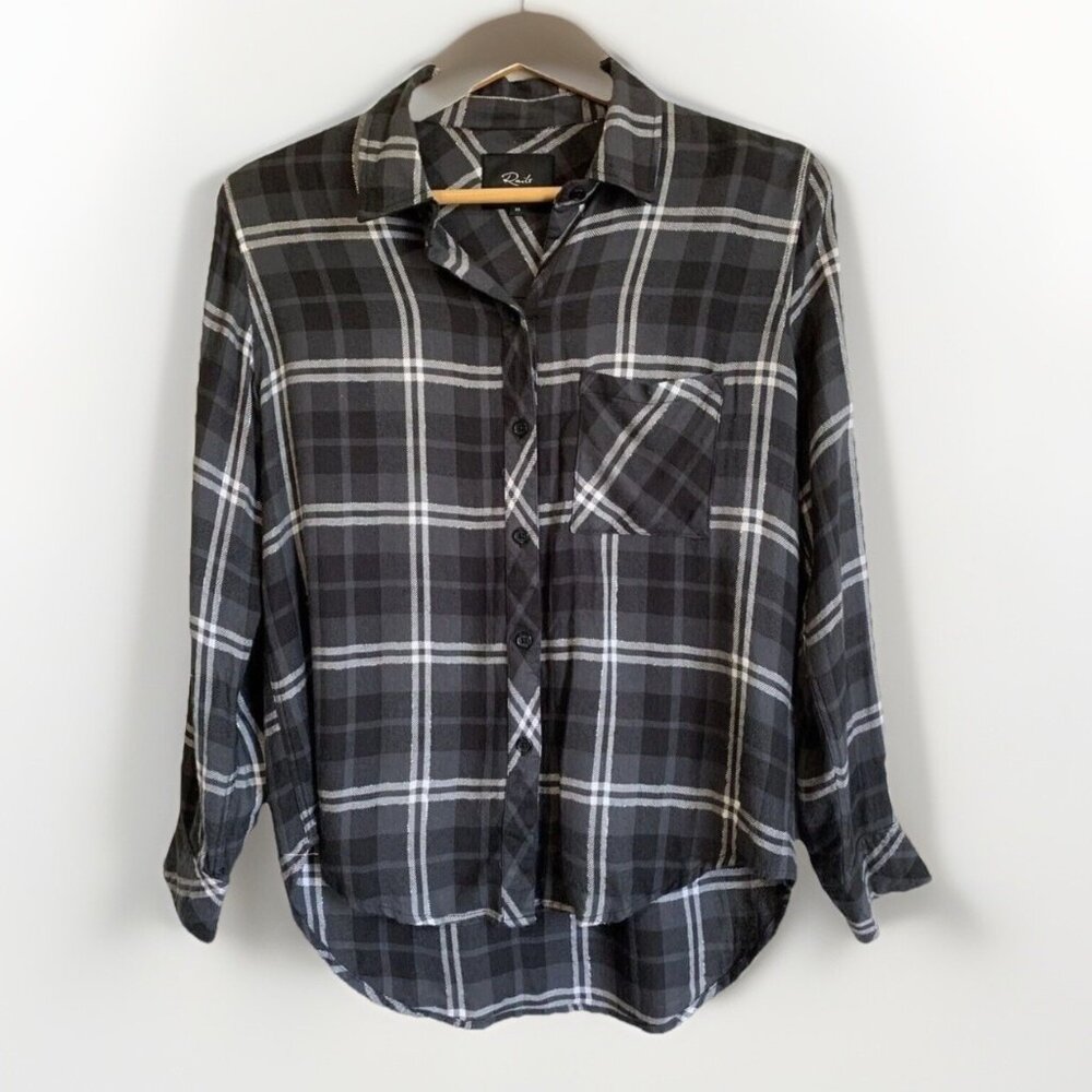 Rails Hunter Plaid Button Up Top Size Xs Onyx Sla… - image 1